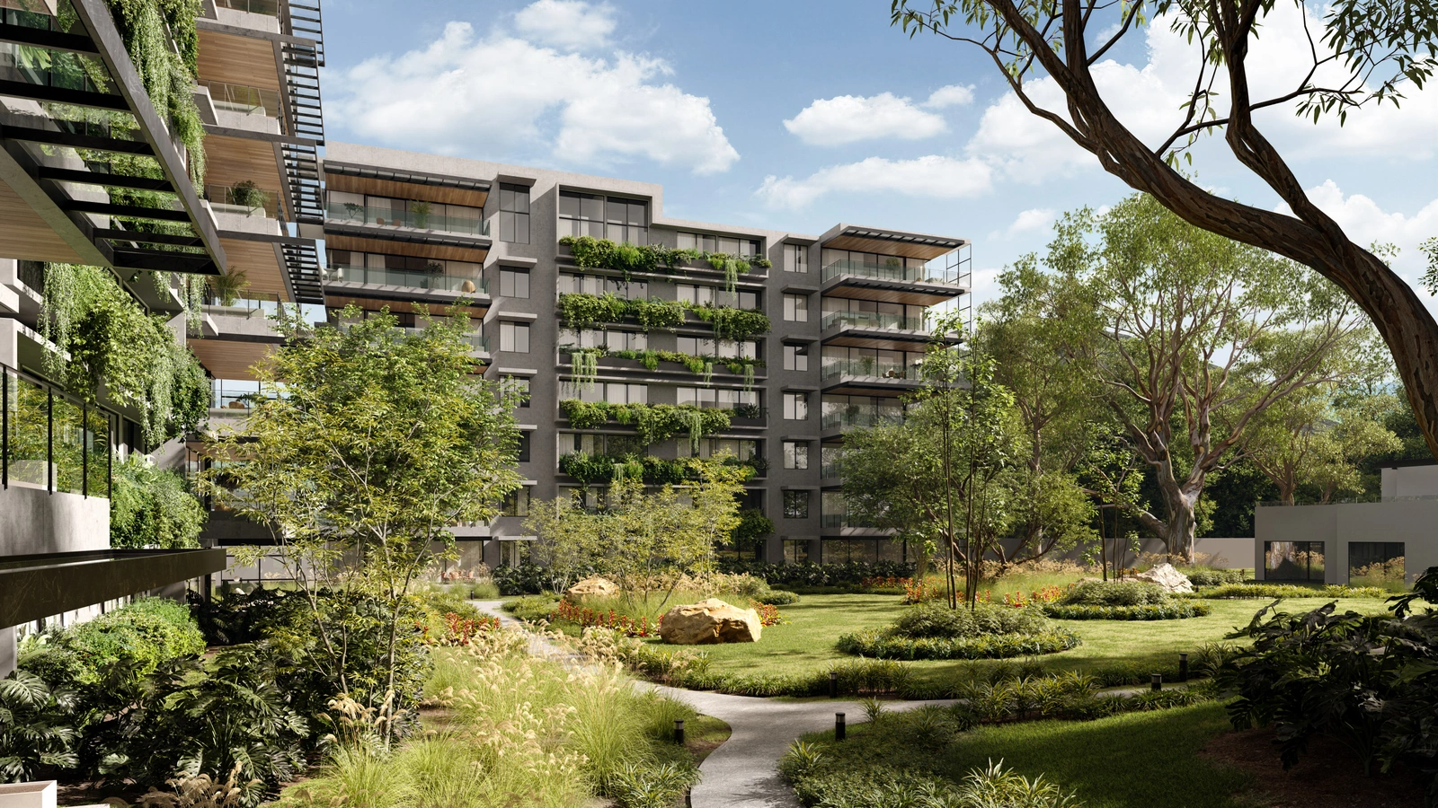 Attali Escazú residences overlooking the gardens and walking paths