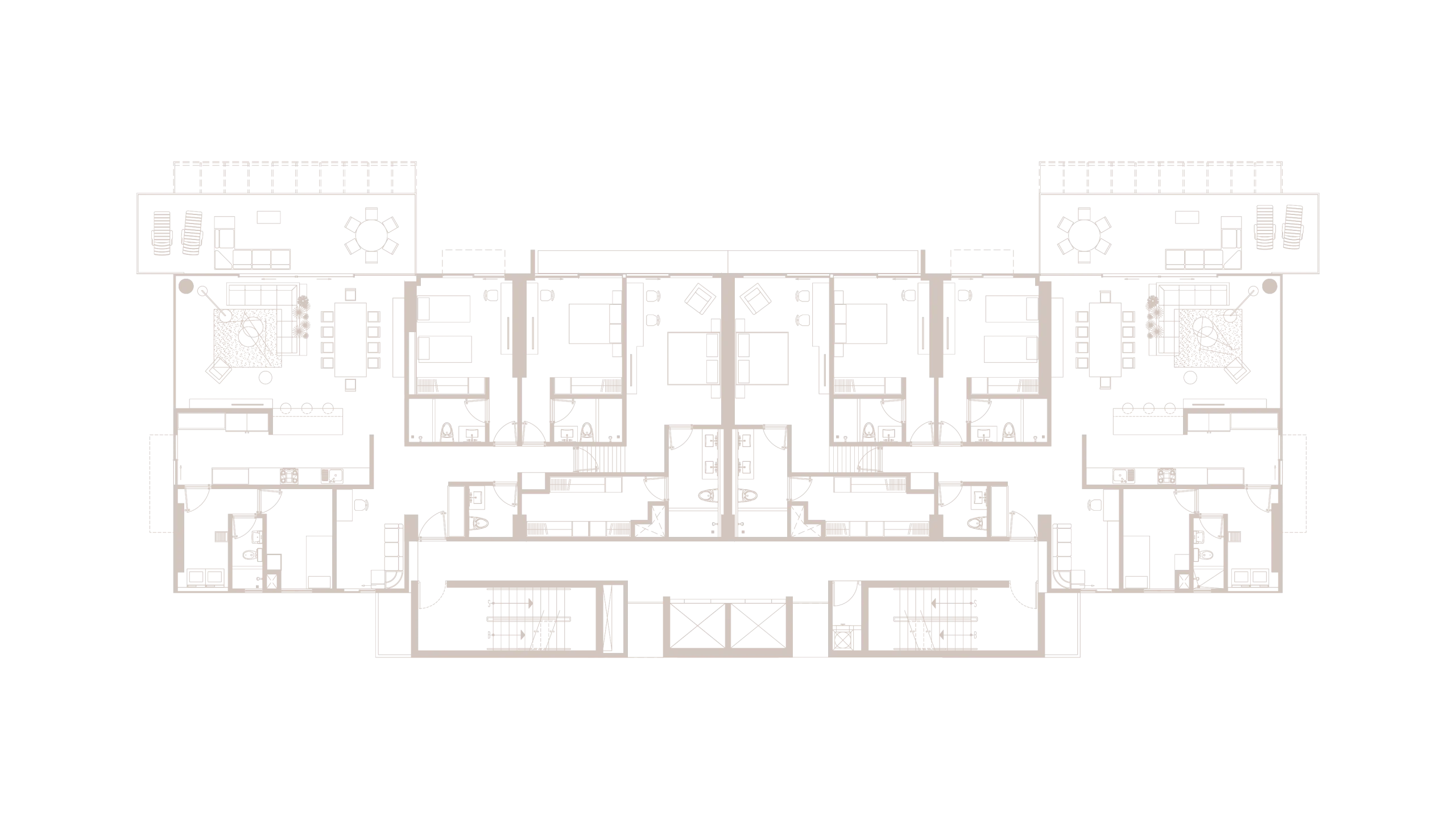Floor plan — two residences per floor